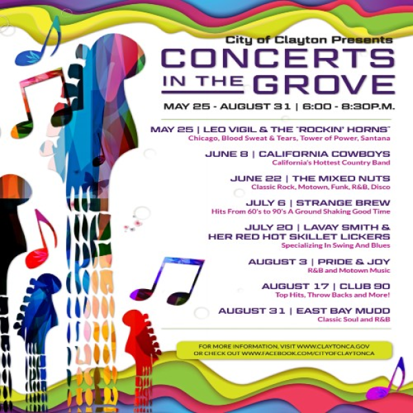 Clayton Summer Concerts in the Grove 2024! Event Calendar Contra